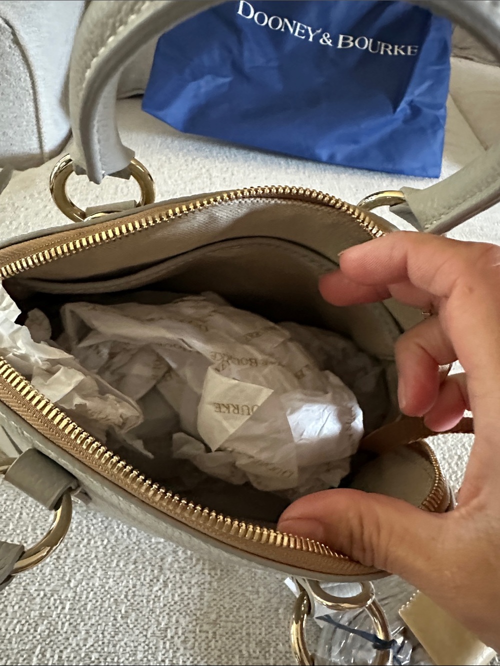 Dooney & Bourke Pebble Leather Mini Satchel in Light Gray with Gold Hardware - Picture 3 of 4